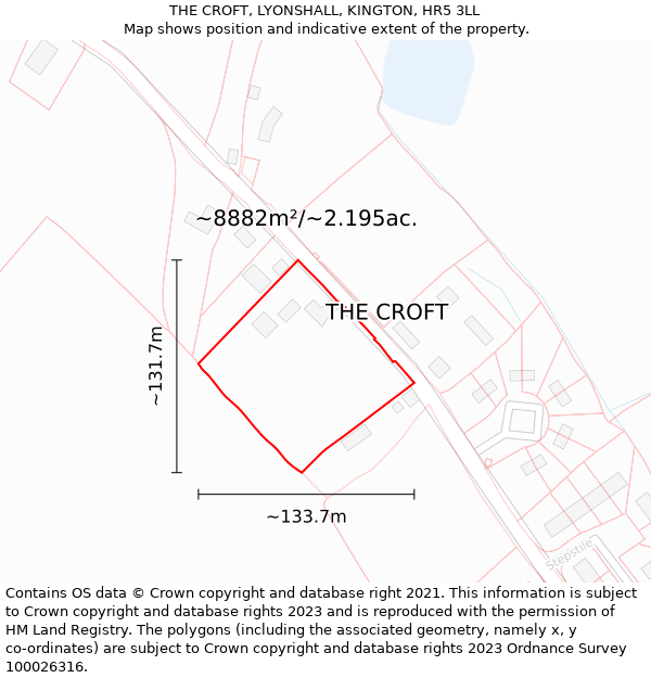 THE CROFT, LYONSHALL, KINGTON, HR5 3LL: Plot and title map