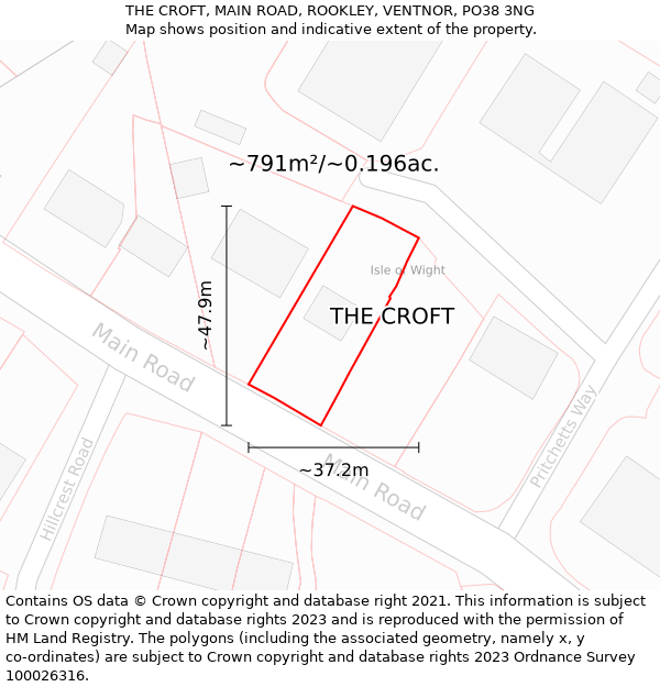 THE CROFT, MAIN ROAD, ROOKLEY, VENTNOR, PO38 3NG: Plot and title map