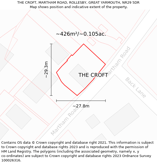 THE CROFT, MARTHAM ROAD, ROLLESBY, GREAT YARMOUTH, NR29 5DR: Plot and title map