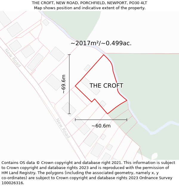 THE CROFT, NEW ROAD, PORCHFIELD, NEWPORT, PO30 4LT: Plot and title map