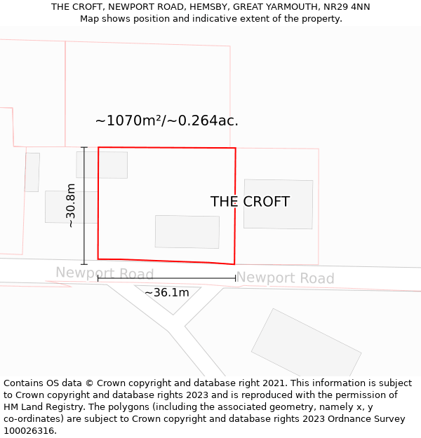 THE CROFT, NEWPORT ROAD, HEMSBY, GREAT YARMOUTH, NR29 4NN: Plot and title map