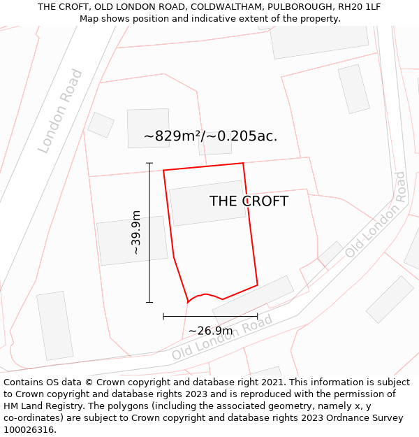 THE CROFT, OLD LONDON ROAD, COLDWALTHAM, PULBOROUGH, RH20 1LF: Plot and title map