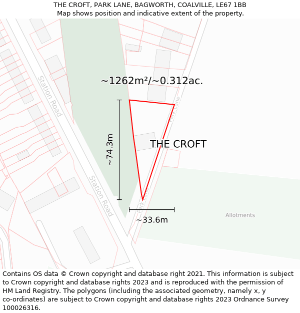 THE CROFT, PARK LANE, BAGWORTH, COALVILLE, LE67 1BB: Plot and title map