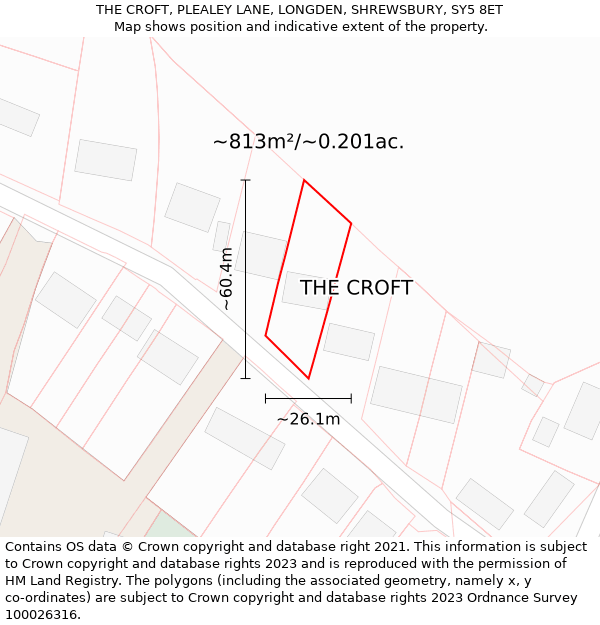 THE CROFT, PLEALEY LANE, LONGDEN, SHREWSBURY, SY5 8ET: Plot and title map