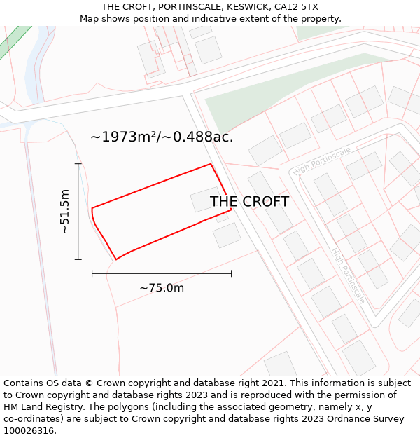 THE CROFT, PORTINSCALE, KESWICK, CA12 5TX: Plot and title map