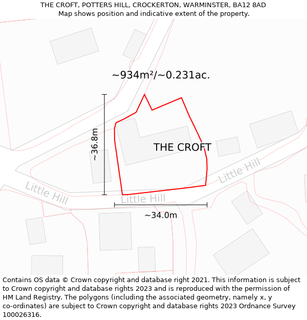 THE CROFT, POTTERS HILL, CROCKERTON, WARMINSTER, BA12 8AD: Plot and title map