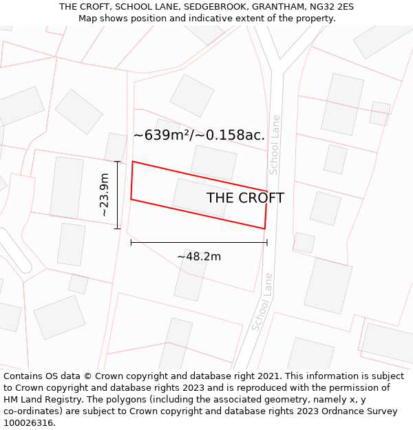 THE CROFT, SCHOOL LANE, SEDGEBROOK, GRANTHAM, NG32 2ES: Plot and title map