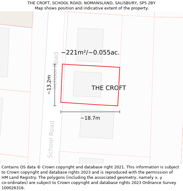 THE CROFT, SCHOOL ROAD, NOMANSLAND, SALISBURY, SP5 2BY: Plot and title map