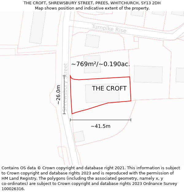 THE CROFT, SHREWSBURY STREET, PREES, WHITCHURCH, SY13 2DH: Plot and title map