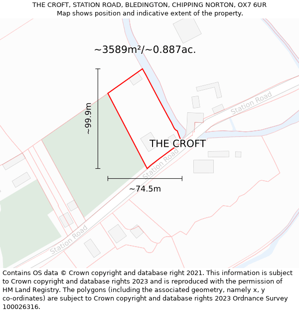 THE CROFT, STATION ROAD, BLEDINGTON, CHIPPING NORTON, OX7 6UR: Plot and title map