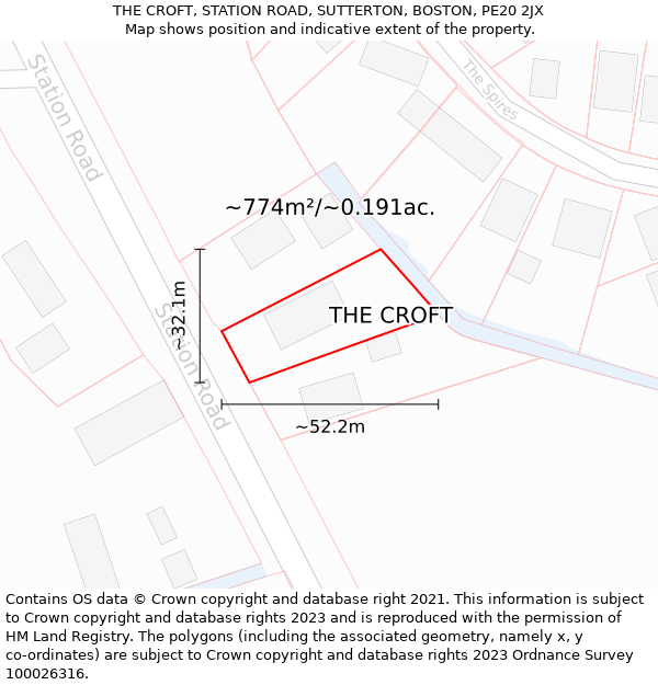 THE CROFT, STATION ROAD, SUTTERTON, BOSTON, PE20 2JX: Plot and title map