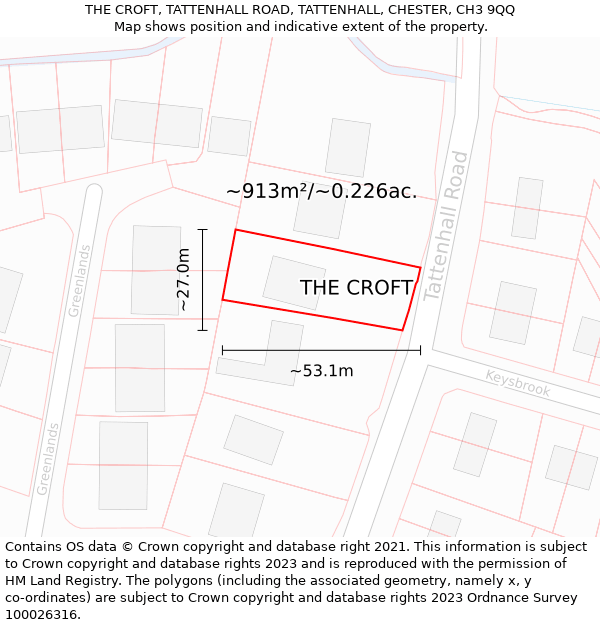 THE CROFT, TATTENHALL ROAD, TATTENHALL, CHESTER, CH3 9QQ: Plot and title map