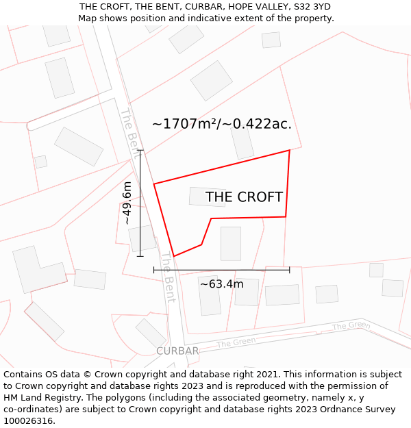 THE CROFT, THE BENT, CURBAR, HOPE VALLEY, S32 3YD: Plot and title map