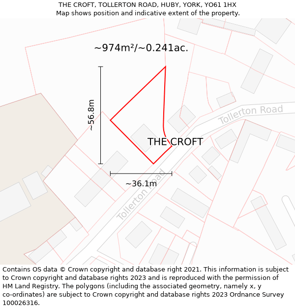 THE CROFT, TOLLERTON ROAD, HUBY, YORK, YO61 1HX: Plot and title map