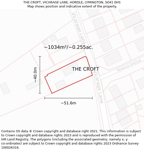 THE CROFT, VICARAGE LANE, HORDLE, LYMINGTON, SO41 0HS: Plot and title map