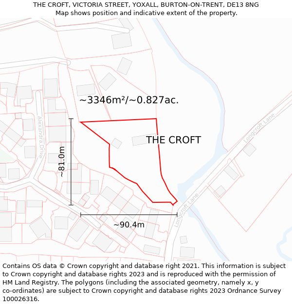 THE CROFT, VICTORIA STREET, YOXALL, BURTON-ON-TRENT, DE13 8NG: Plot and title map
