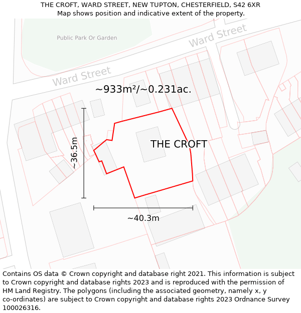 THE CROFT, WARD STREET, NEW TUPTON, CHESTERFIELD, S42 6XR: Plot and title map