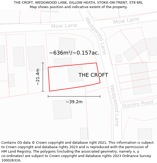 THE CROFT, WEDGWOOD LANE, GILLOW HEATH, STOKE-ON-TRENT, ST8 6RL: Plot and title map