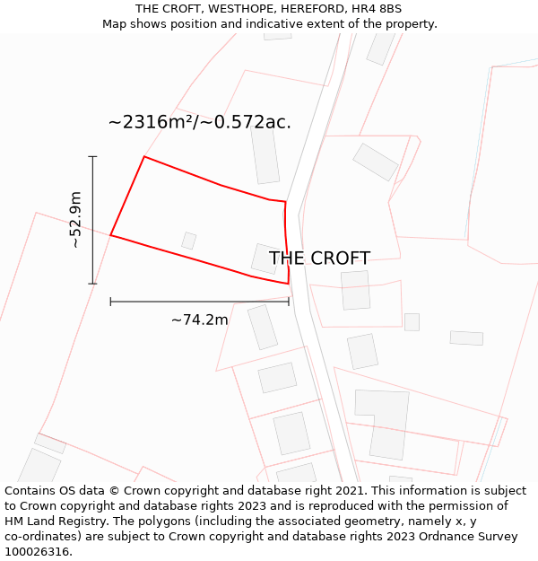 THE CROFT, WESTHOPE, HEREFORD, HR4 8BS: Plot and title map