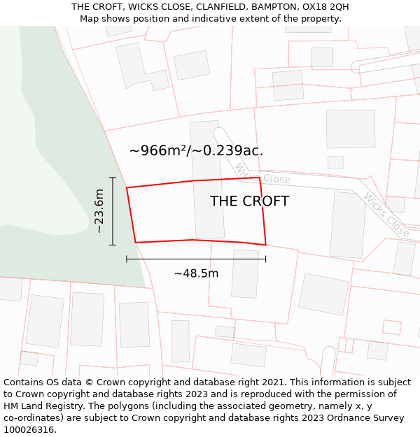 THE CROFT, WICKS CLOSE, CLANFIELD, BAMPTON, OX18 2QH: Plot and title map