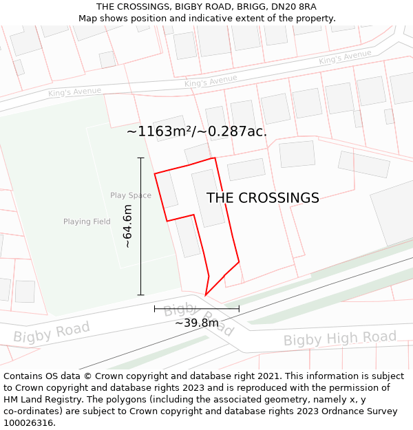 THE CROSSINGS, BIGBY ROAD, BRIGG, DN20 8RA: Plot and title map