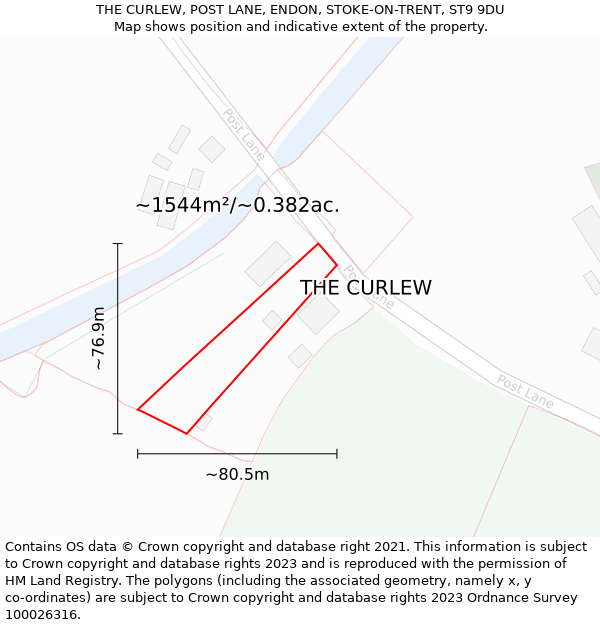 THE CURLEW, POST LANE, ENDON, STOKE-ON-TRENT, ST9 9DU: Plot and title map