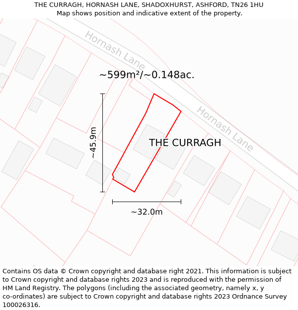 THE CURRAGH, HORNASH LANE, SHADOXHURST, ASHFORD, TN26 1HU: Plot and title map