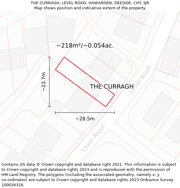 THE CURRAGH, LEVEL ROAD, HAWARDEN, DEESIDE, CH5 3JR: Plot and title map