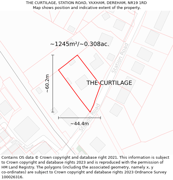 THE CURTILAGE, STATION ROAD, YAXHAM, DEREHAM, NR19 1RD: Plot and title map
