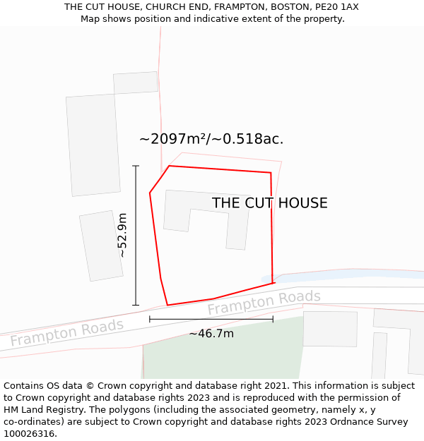 THE CUT HOUSE, CHURCH END, FRAMPTON, BOSTON, PE20 1AX: Plot and title map