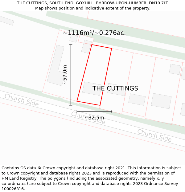 THE CUTTINGS, SOUTH END, GOXHILL, BARROW-UPON-HUMBER, DN19 7LT: Plot and title map