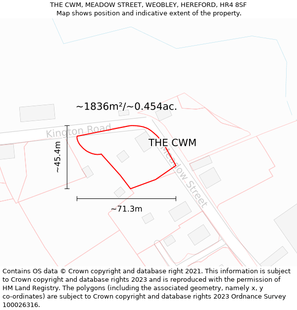 THE CWM, MEADOW STREET, WEOBLEY, HEREFORD, HR4 8SF: Plot and title map