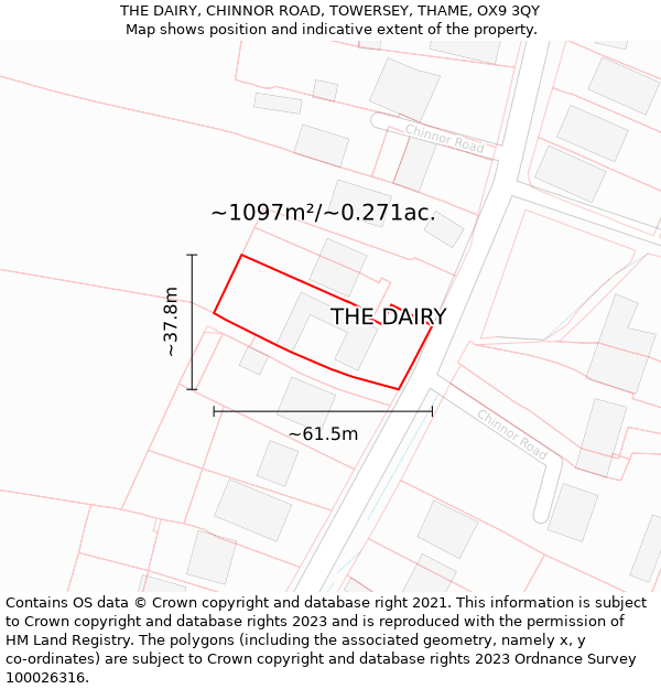 THE DAIRY, CHINNOR ROAD, TOWERSEY, THAME, OX9 3QY: Plot and title map