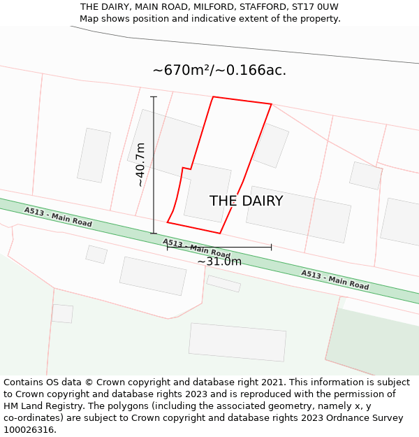 THE DAIRY, MAIN ROAD, MILFORD, STAFFORD, ST17 0UW: Plot and title map