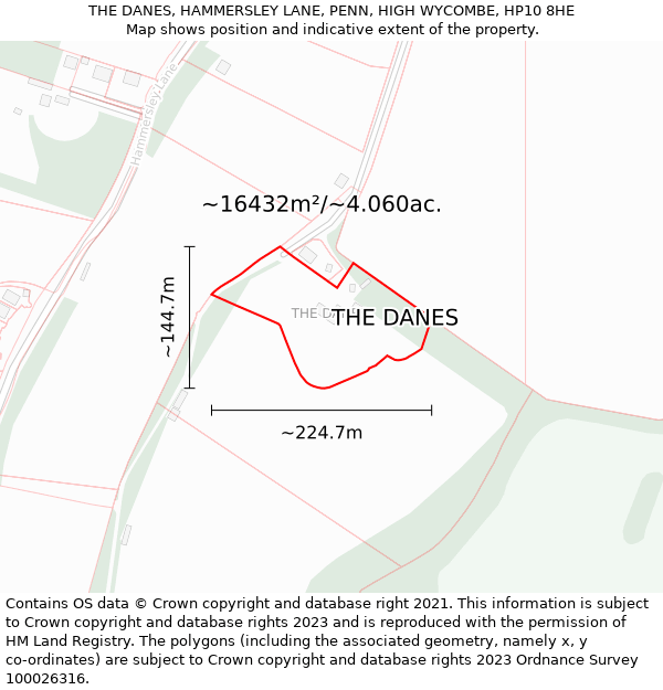 THE DANES, HAMMERSLEY LANE, PENN, HIGH WYCOMBE, HP10 8HE: Plot and title map