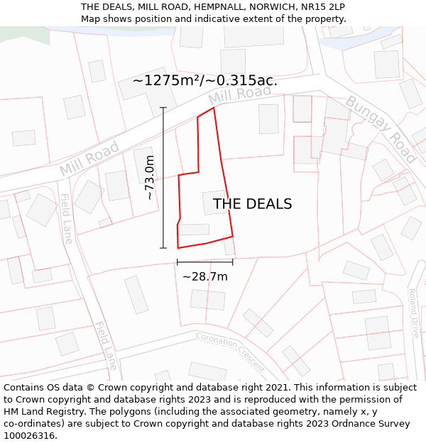 THE DEALS, MILL ROAD, HEMPNALL, NORWICH, NR15 2LP: Plot and title map