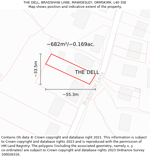 THE DELL, BRADSHAW LANE, MAWDESLEY, ORMSKIRK, L40 3SE: Plot and title map