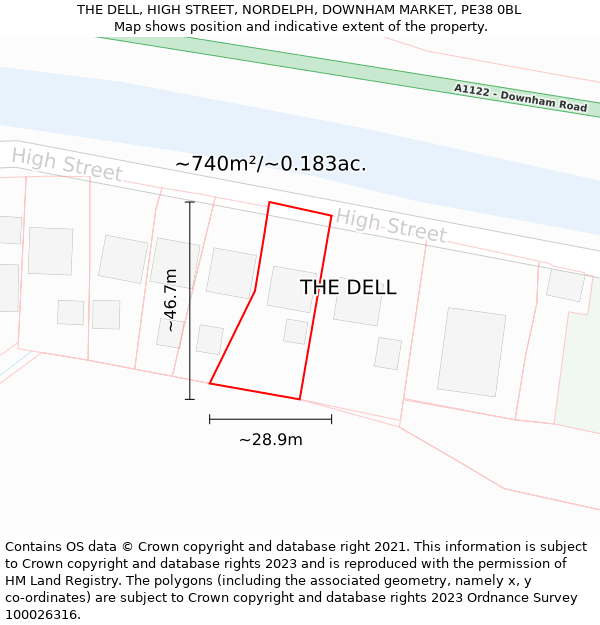 THE DELL, HIGH STREET, NORDELPH, DOWNHAM MARKET, PE38 0BL: Plot and title map