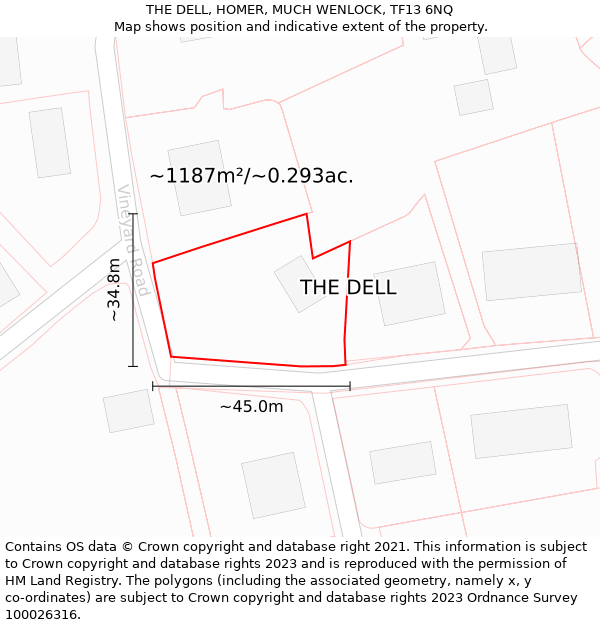 THE DELL, HOMER, MUCH WENLOCK, TF13 6NQ: Plot and title map