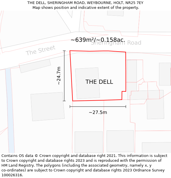 THE DELL, SHERINGHAM ROAD, WEYBOURNE, HOLT, NR25 7EY: Plot and title map