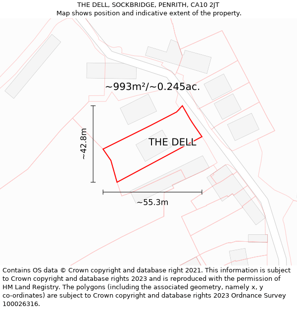 THE DELL, SOCKBRIDGE, PENRITH, CA10 2JT: Plot and title map