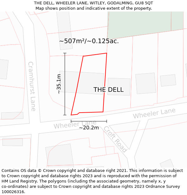 THE DELL, WHEELER LANE, WITLEY, GODALMING, GU8 5QT: Plot and title map