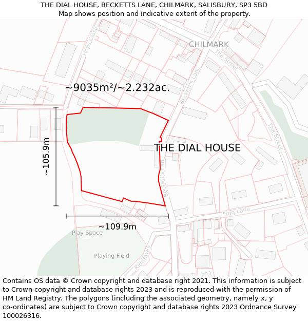 THE DIAL HOUSE, BECKETTS LANE, CHILMARK, SALISBURY, SP3 5BD: Plot and title map