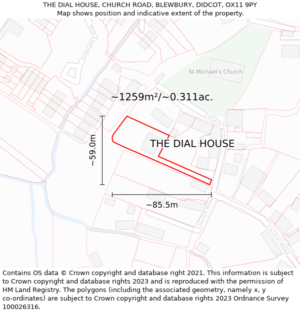 THE DIAL HOUSE, CHURCH ROAD, BLEWBURY, DIDCOT, OX11 9PY: Plot and title map