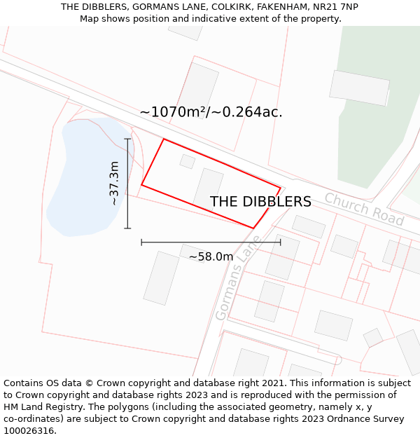 THE DIBBLERS, GORMANS LANE, COLKIRK, FAKENHAM, NR21 7NP: Plot and title map