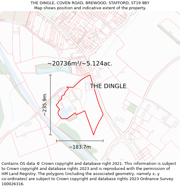 THE DINGLE, COVEN ROAD, BREWOOD, STAFFORD, ST19 9BY: Plot and title map