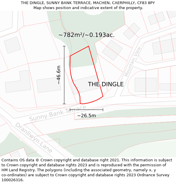 THE DINGLE, SUNNY BANK TERRACE, MACHEN, CAERPHILLY, CF83 8PY: Plot and title map