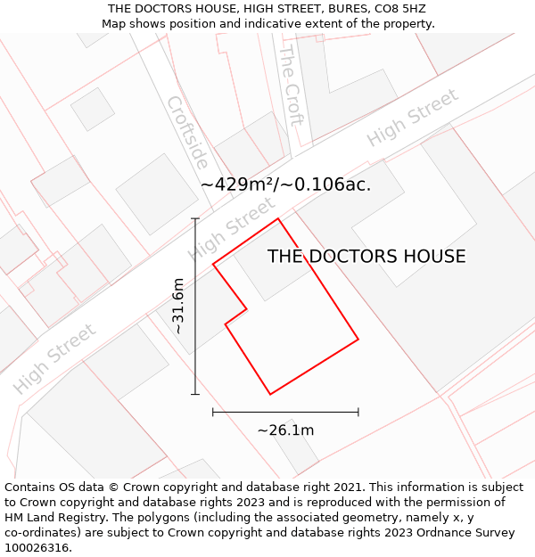 THE DOCTORS HOUSE, HIGH STREET, BURES, CO8 5HZ: Plot and title map