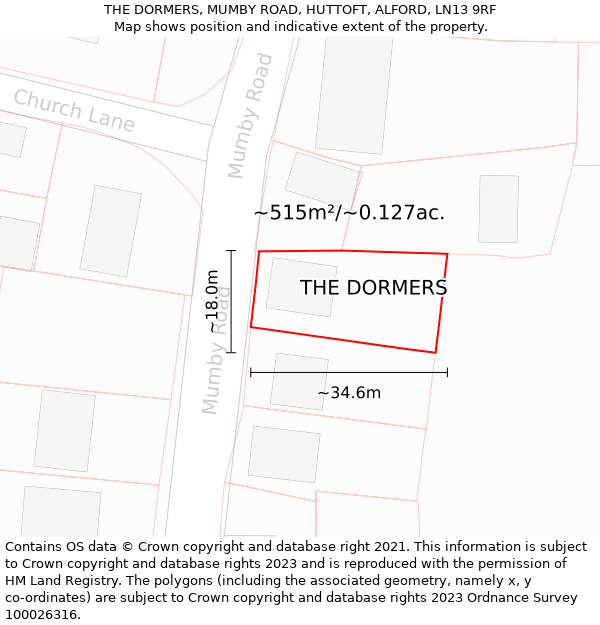 THE DORMERS, MUMBY ROAD, HUTTOFT, ALFORD, LN13 9RF: Plot and title map