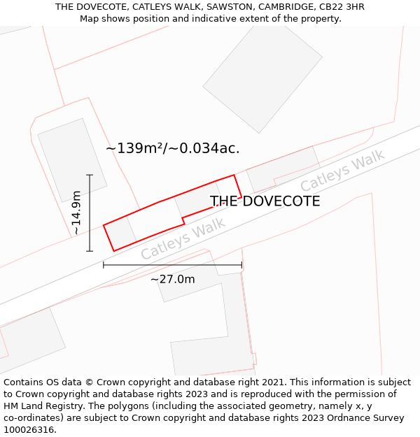THE DOVECOTE, CATLEYS WALK, SAWSTON, CAMBRIDGE, CB22 3HR: Plot and title map